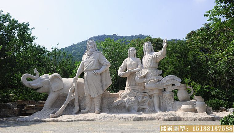 古代石材人物雕塑 大象和人物组合石雕塑制作厂家