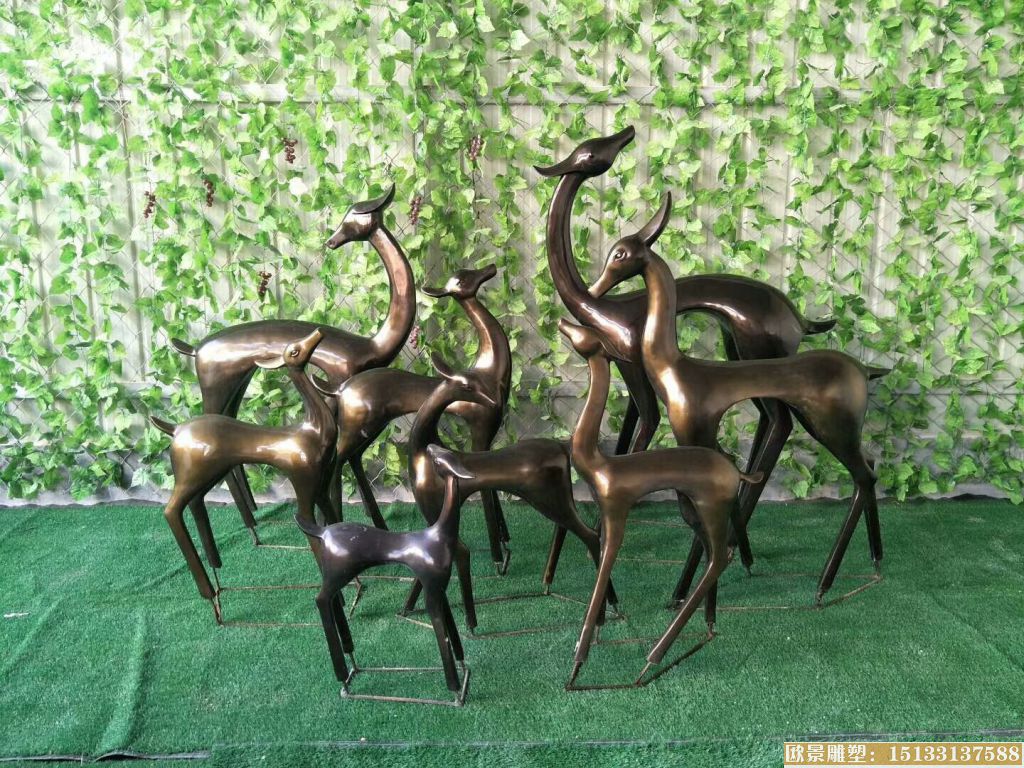 八只小鹿 玻璃钢仿铜雕塑